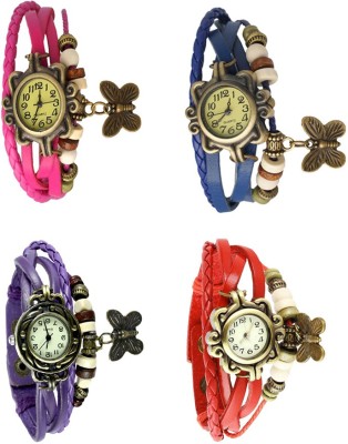 NS18 Vintage Butterfly Rakhi Combo of 4 Pink, Purple, Blue And Red Analog Watch  - For Women   Watches  (NS18)