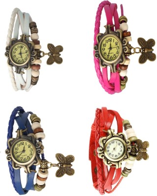 NS18 Vintage Butterfly Rakhi Combo of 4 White, Blue, Pink And Red Analog Watch  - For Women   Watches  (NS18)