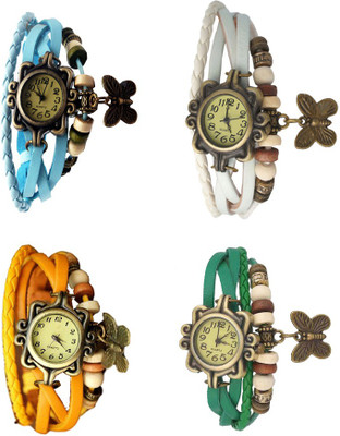 NS18 Vintage Butterfly Rakhi Combo of 4 Sky Blue, Yellow, White And Green Analog Watch  - For Women   Watches  (NS18)