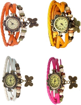 NS18 Vintage Butterfly Rakhi Combo of 4 Orange, White, Yellow And Pink Analog Watch  - For Women   Watches  (NS18)