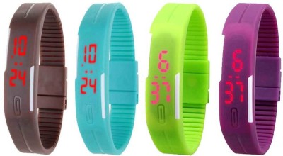 NS18 Silicone Led Magnet Band Watch Combo of 4 Brown, Sky Blue, Green And Purple Digital Watch  - For Couple   Watches  (NS18)
