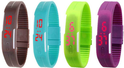 

NS18 Silicone Led Magnet Band Watch Combo of 4 Brown, Sky Blue, Green And Purple Watch - For Couple