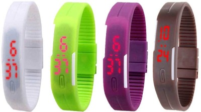 NS18 Silicone Led Magnet Band Combo of 4 White, Green, Purple And Brown Digital Watch  - For Boys & Girls   Watches  (NS18)