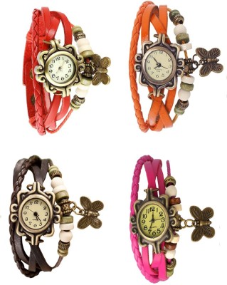 NS18 Vintage Butterfly Rakhi Combo of 4 Red, Brown, Orange And Pink Analog Watch  - For Women   Watches  (NS18)
