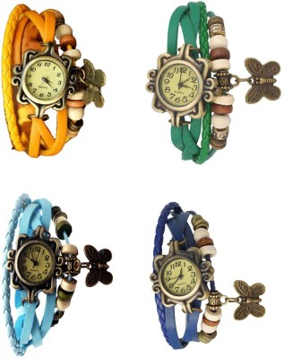 NS18 Vintage Butterfly Rakhi Combo of 4 Yellow, Sky Blue, Green And Blue Analog Watch  - For Women   Watches  (NS18)