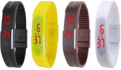 NS18 Silicone Led Magnet Band Combo of 4 Black, Yellow, Brown And White Digital Watch  - For Boys & Girls   Watches  (NS18)