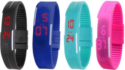 NS18 Silicone Led Magnet Band Watch Combo of 4 Black, Blue, Sky Blue And Pink Digital Watch  - For Couple   Watches  (NS18)