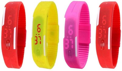 NS18 Silicone Led Magnet Band Watch Combo of 4 Purple, Yellow, Pink And Red Digital Watch  - For Couple   Watches  (NS18)