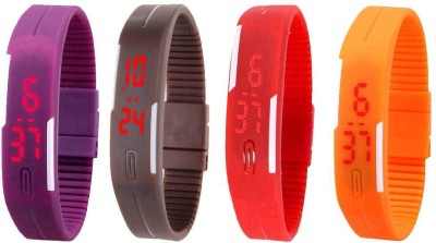 NS18 Silicone Led Magnet Band Combo of 4 Purple, Brown, Red And Orange Digital Watch  - For Boys & Girls   Watches  (NS18)
