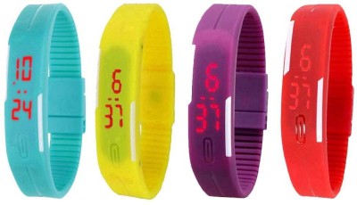 NS18 Silicone Led Magnet Band Watch Combo of 4 Sky Blue, Yellow, Purple And Red Digital Watch  - For Couple   Watches  (NS18)