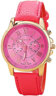 

Geneva Quartz Luxury Rose Pink Faux Leather Watch - For Women