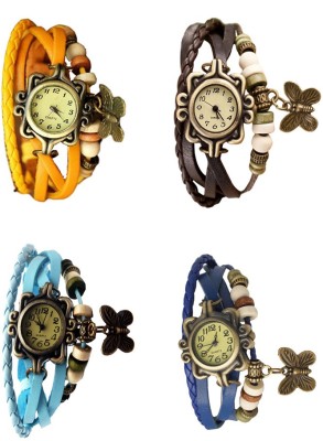 NS18 Vintage Butterfly Rakhi Combo of 4 Yellow, Sky Blue, Brown And Blue Analog Watch  - For Women   Watches  (NS18)
