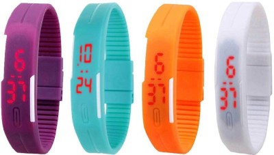 NS18 Silicone Led Magnet Band Combo of 4 Purple, Sky Blue, Orange And White Digital Watch  - For Boys & Girls   Watches  (NS18)