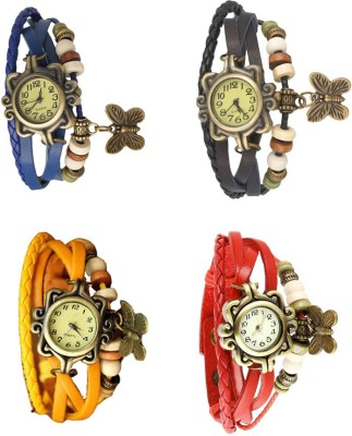 NS18 Vintage Butterfly Rakhi Combo of 4 Blue, Yellow, Black And Red Analog Watch  - For Women   Watches  (NS18)