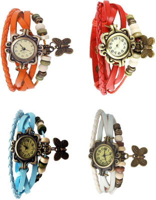 

NS18 Vintage Butterfly Rakhi Combo of 4 Orange, Sky Blue, Red And White Watch - For Women