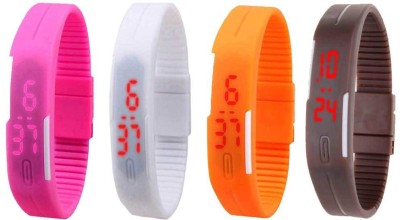 NS18 Silicone Led Magnet Band Combo of 4 Pink, White, Orange And Brown Digital Watch  - For Boys & Girls   Watches  (NS18)