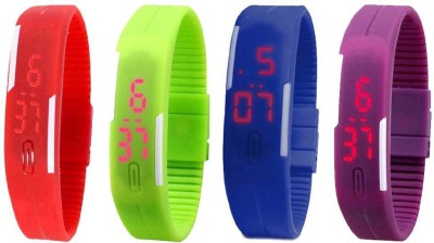 NS18 Silicone Led Magnet Band Watch Combo of 4 Red, Green, Blue And Purple Digital Watch  - For Couple   Watches  (NS18)