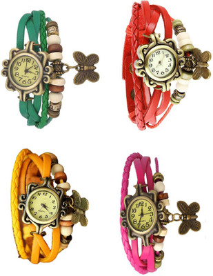 

NS18 Vintage Butterfly Rakhi Combo of 4 Green, Yellow, Red And Pink Watch - For Women