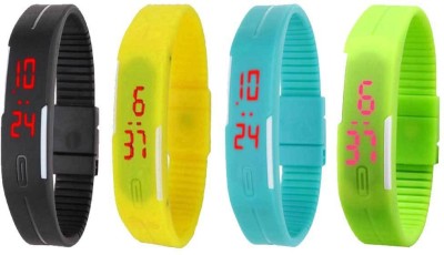 NS18 Silicone Led Magnet Band Combo of 4 Black, Yellow, Sky Blue And Green Digital Watch  - For Boys & Girls   Watches  (NS18)