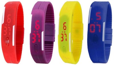 NS18 Silicone Led Magnet Band Combo of 4 Red, Purple, Yellow And Blue Digital Watch  - For Boys & Girls   Watches  (NS18)