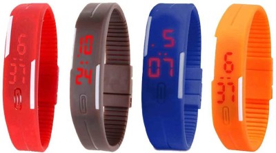 NS18 Silicone Led Magnet Band Combo of 4 Red, Brown, Blue And Orange Digital Watch  - For Boys & Girls   Watches  (NS18)