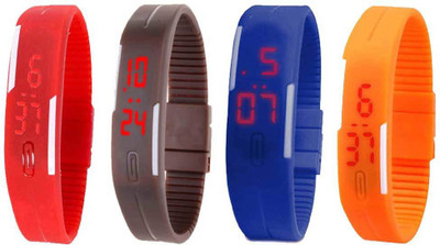 NS18 Silicone Led Magnet Band Combo of 4 Red, Brown, Blue And Orange Digital Watch  - For Boys & Girls   Watches  (NS18)