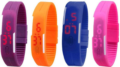 

Kissu Led Magnet Band Combo of 4 Purple, Orange, Blue And Pink Watch - For Men & Women