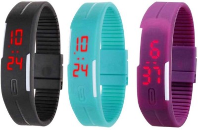 NS18 Silicone Led Magnet Band Combo of 3 Black, Sky Blue And Purple Digital Watch  - For Boys & Girls   Watches  (NS18)