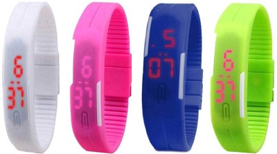 NS18 Silicone Led Magnet Band Combo of 4 White, Pink, Blue And Green Digital Watch  - For Boys & Girls   Watches  (NS18)