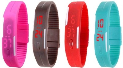 NS18 Silicone Led Magnet Band Watch Combo of 4 Pink, Brown, Red And Sky Blue Digital Watch  - For Couple   Watches  (NS18)