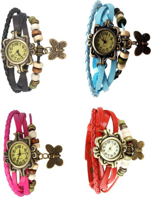 

Kissu Vintage Rakhi Combo of 4 Black, Pink, Sky Blue And Red Watch - For Women