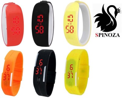 SPINOZA led and digital bracelet watches in orange black yellow color set of 6 Digital Watch  - For Boys & Girls   Watches  (SPINOZA)