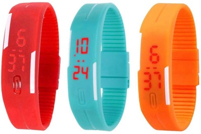 NS18 Silicone Led Magnet Band Combo of 3 Red, Sky Blue And Orange Digital Watch  - For Boys & Girls   Watches  (NS18)