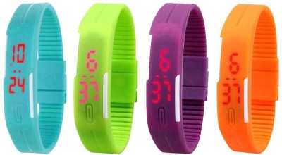 NS18 Silicone Led Magnet Band Combo of 4 Sky Blue, Green, Purple And Orange Digital Watch  - For Boys & Girls   Watches  (NS18)