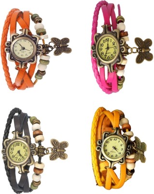 NS18 Vintage Butterfly Rakhi Combo of 4 Orange, Black, Pink And Yellow Analog Watch  - For Women   Watches  (NS18)