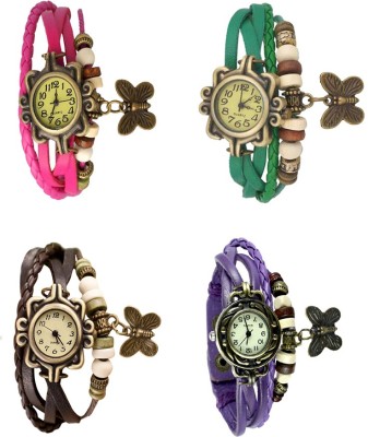 NS18 Vintage Butterfly Rakhi Combo of 4 Pink, Brown, Green And Purple Analog Watch  - For Women   Watches  (NS18)