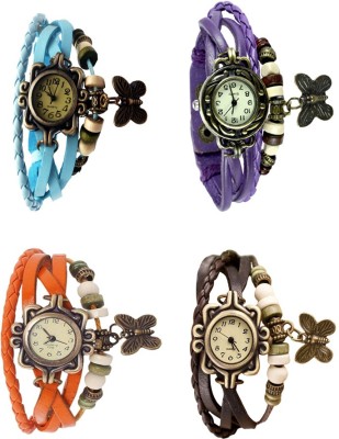 NS18 Vintage Butterfly Rakhi Combo of 4 Sky Blue, Orange, Purple And Brown Analog Watch  - For Women   Watches  (NS18)