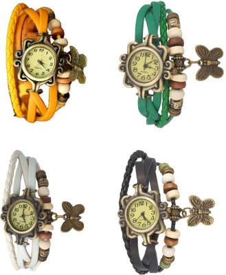 NS18 Vintage Butterfly Rakhi Combo of 4 Yellow, White, Green And Black Analog Watch  - For Women   Watches  (NS18)