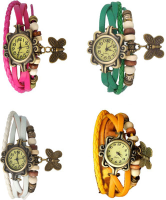 

Kissu Vintage Rakhi Combo of 4 Pink, White, Green And Yellow Watch - For Women
