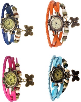 NS18 Vintage Butterfly Rakhi Combo of 4 Blue, Pink, Orange And Sky Blue Analog Watch  - For Women   Watches  (NS18)