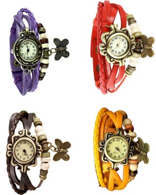 NS18 Vintage Butterfly Rakhi Combo of 4 Purple, Brown, Red And Yellow Analog Watch  - For Women   Watches  (NS18)