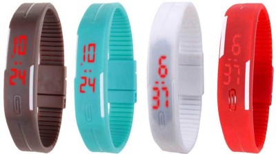 NS18 Silicone Led Magnet Band Watch Combo of 4 Brown, Sky Blue, White And Red Digital Watch  - For Couple   Watches  (NS18)