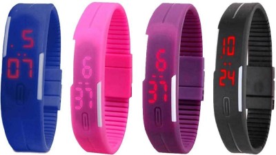 NS18 Silicone Led Magnet Band Combo of 4 Blue, Pink, Purple And Black Digital Watch  - For Boys & Girls   Watches  (NS18)
