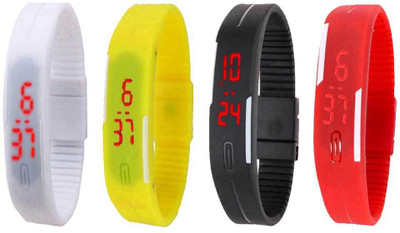 NS18 Silicone Led Magnet Band Watch Combo of 4 White, Yellow, Black And Red Watch - For Couple