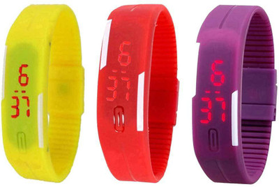 

NS18 Silicone Led Magnet Band Combo of 3 Yellow, Red And Purple Watch - For Boys & Girls