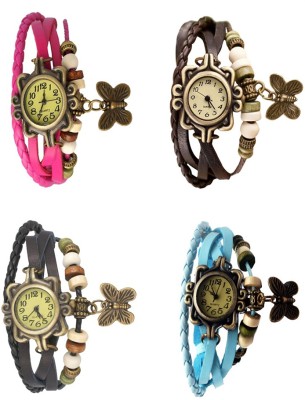 NS18 Vintage Butterfly Rakhi Combo of 4 Pink, Black, Brown And Sky Blue Analog Watch  - For Women   Watches  (NS18)