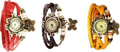 NS18 Vintage Butterfly Rakhi Combo of 3 Red, Brown And Yellow Analog Watch  - For Women   Watches  (NS18)