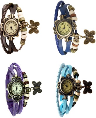 NS18 Vintage Butterfly Rakhi Combo of 4 Brown, Purple, Blue And Sky Blue Analog Watch  - For Women   Watches  (NS18)