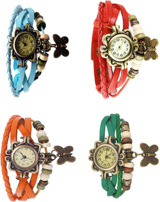 View NS18 Vintage Butterfly Rakhi Combo of 4 Sky Blue, Orange, Red And Green Analog Watch  - For Women Wrist Watches Price Online(NS18)