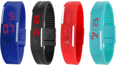 Kissu Led Magnet Band Combo of 4 Blue, Black, Red And Sky Blue Watch - For Men & Women